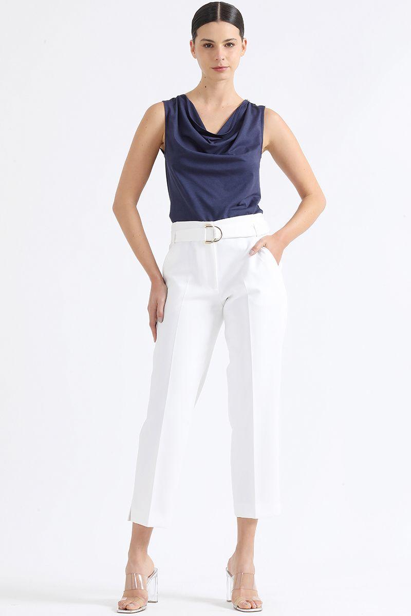 Pantalon Sastre Tiro Alto Con Cinturon, Crudo Liola-0