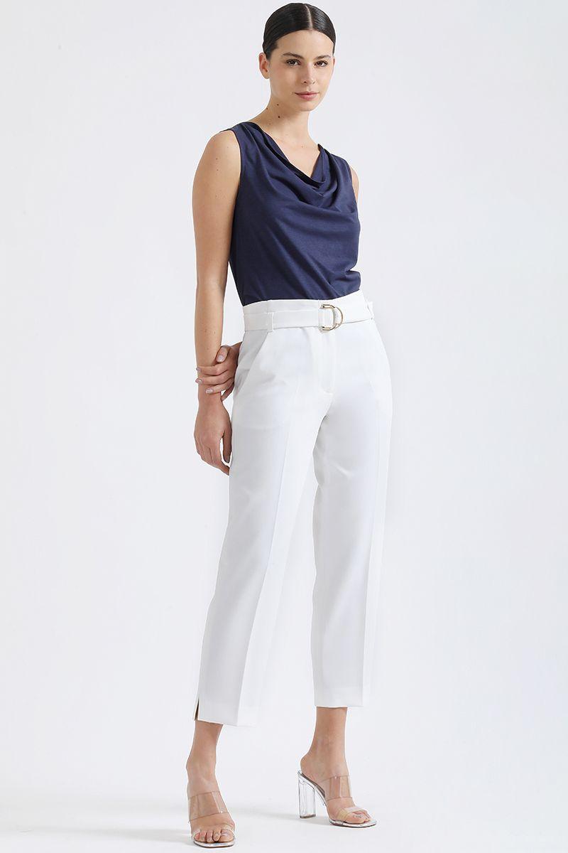 Pantalon Sastre Tiro Alto Con Cinturon, Crudo Liola-2