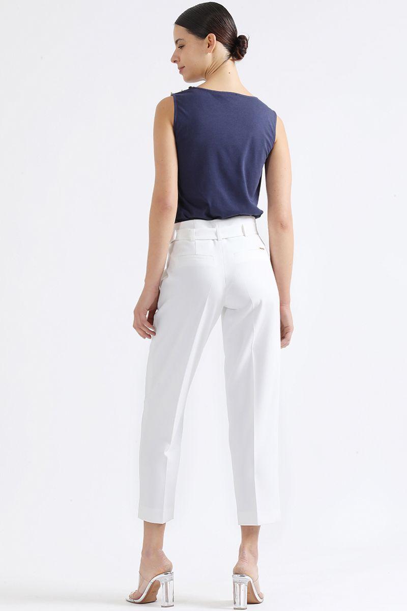 Pantalon Sastre Tiro Alto Con Cinturon, Crudo Liola-4