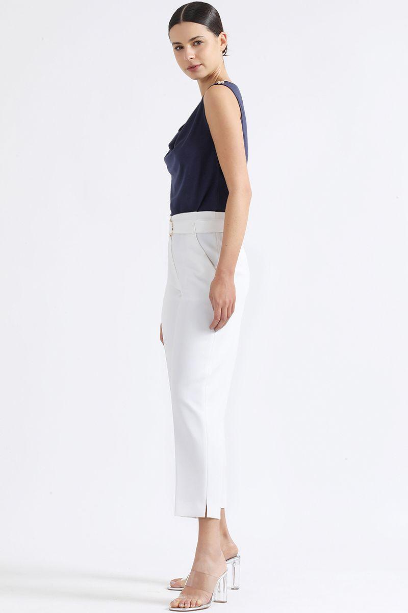 Pantalon Sastre Tiro Alto Con Cinturon, Crudo Liola-5