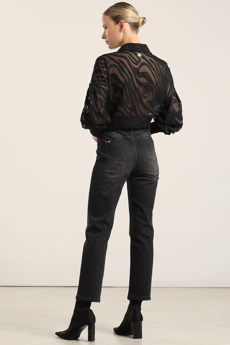 Jeans Slim, Tiro Medio, Negro Liola-3