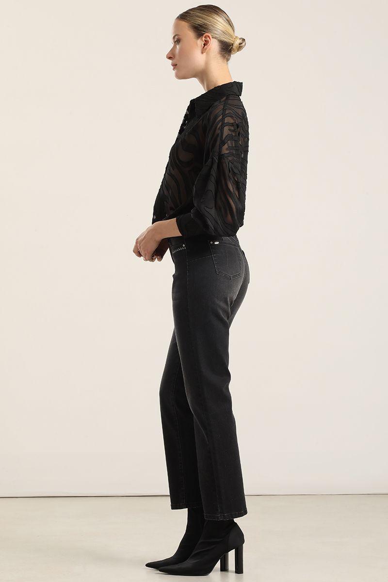 Jeans Slim, Tiro Medio, Negro Liola-4