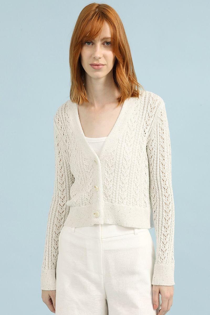 Cardigan Tejido Punto, Fantasia Lentejuelas, Crudo Liola-0