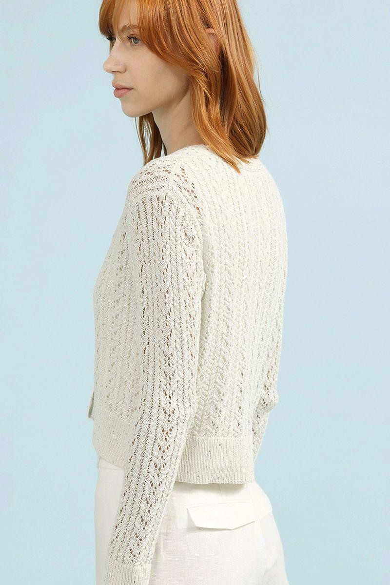 Cardigan Tejido Punto, Fantasia Lentejuelas, Crudo Liola-1