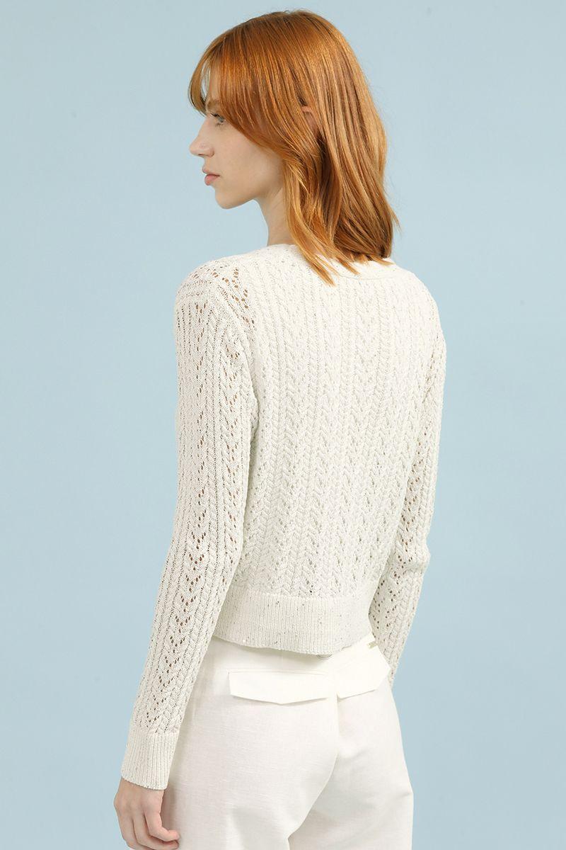 Cardigan Tejido Punto, Fantasia Lentejuelas, Crudo Liola-2