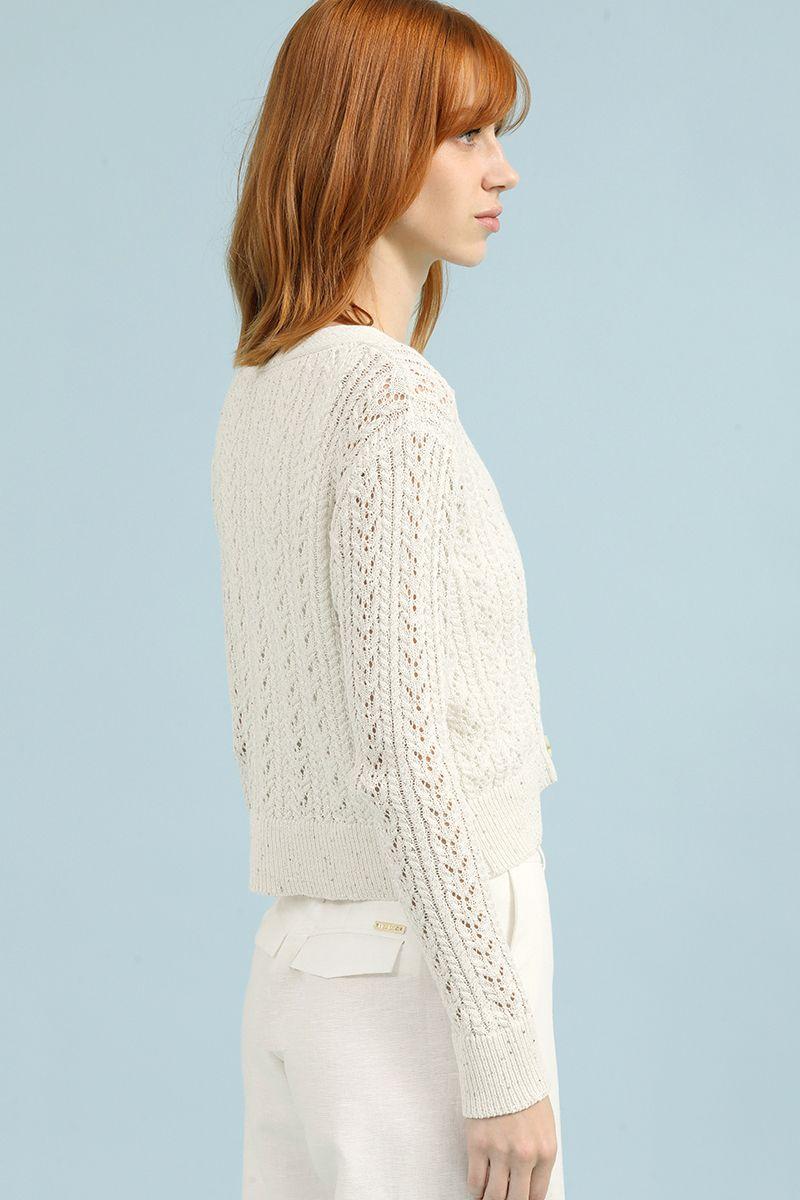 Cardigan Tejido Punto, Fantasia Lentejuelas, Crudo Liola-3