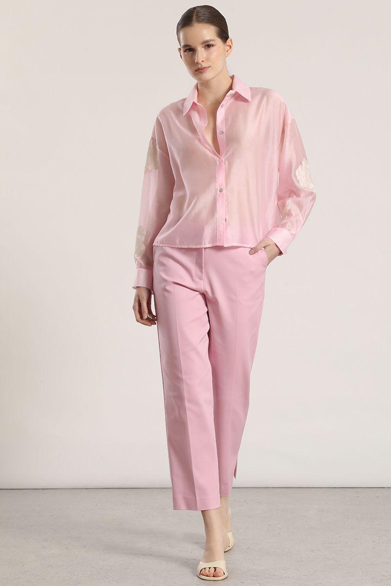 Blusa semitransparente bordado liola mujer rosa-2