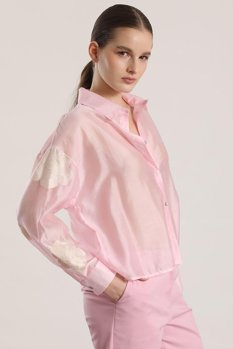 Blusa semitransparente bordado liola mujer rosa-3