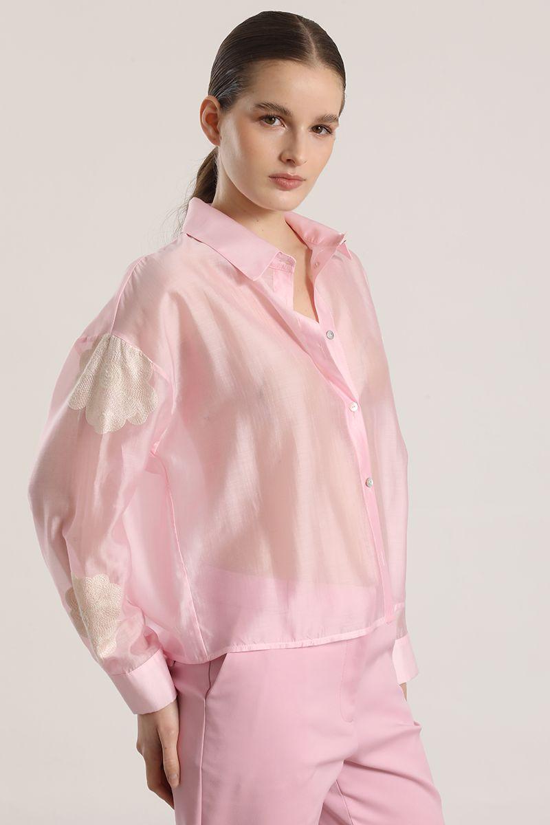 Blusa semitransparente bordado liola mujer rosa-5