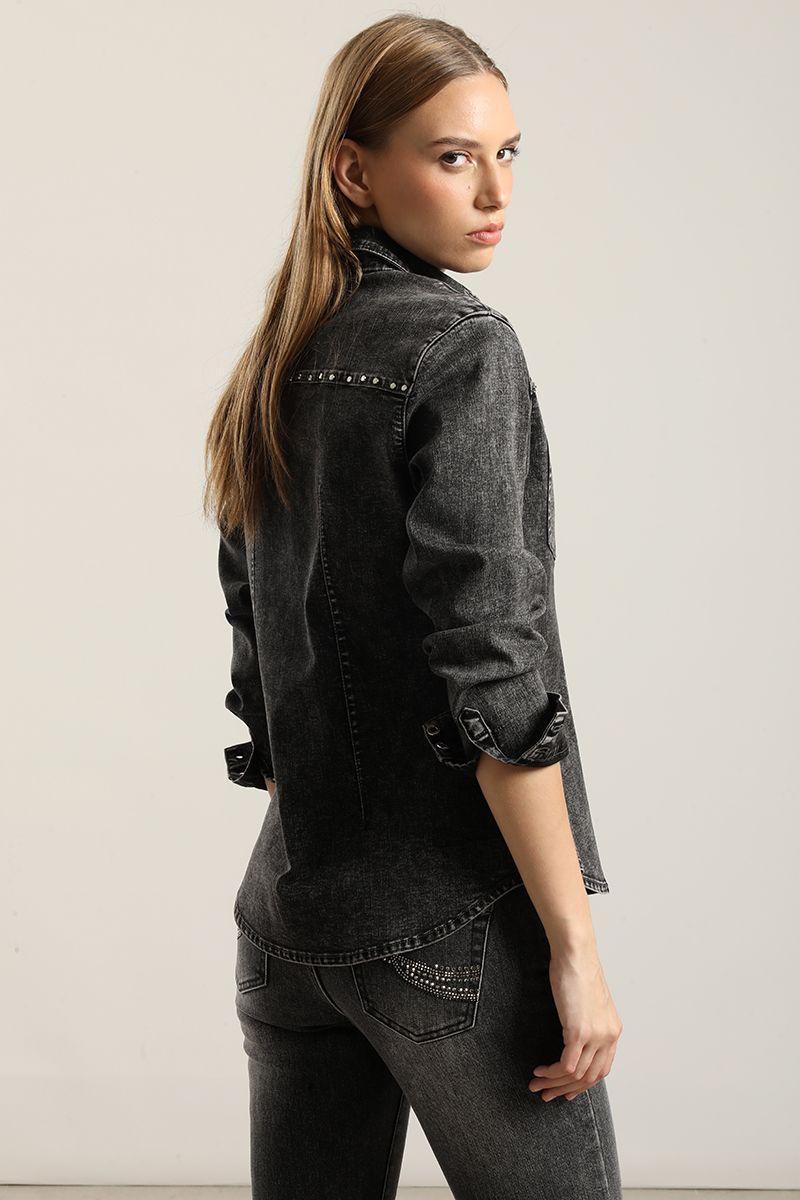 Camisa Denim Tachas, Gris Liola-3