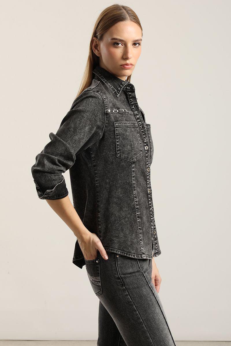 Camisa Denim Tachas, Gris Liola-4