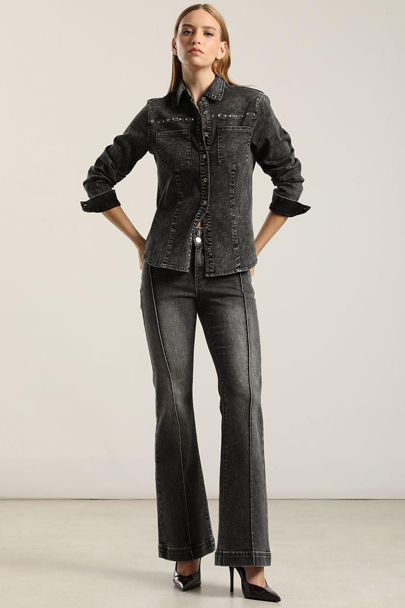 Camisa Denim Tachas, Gris Liola-5