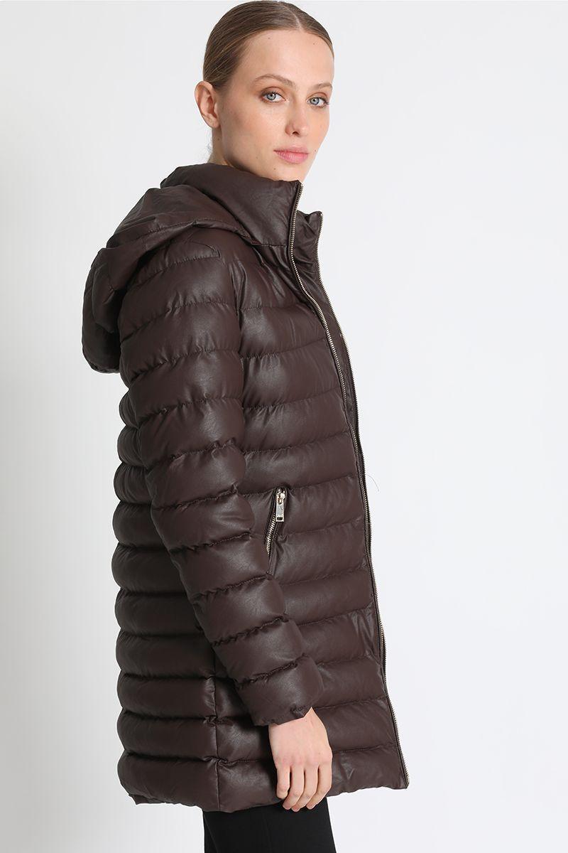 Parka Efecto Piel Cafe Liola-5