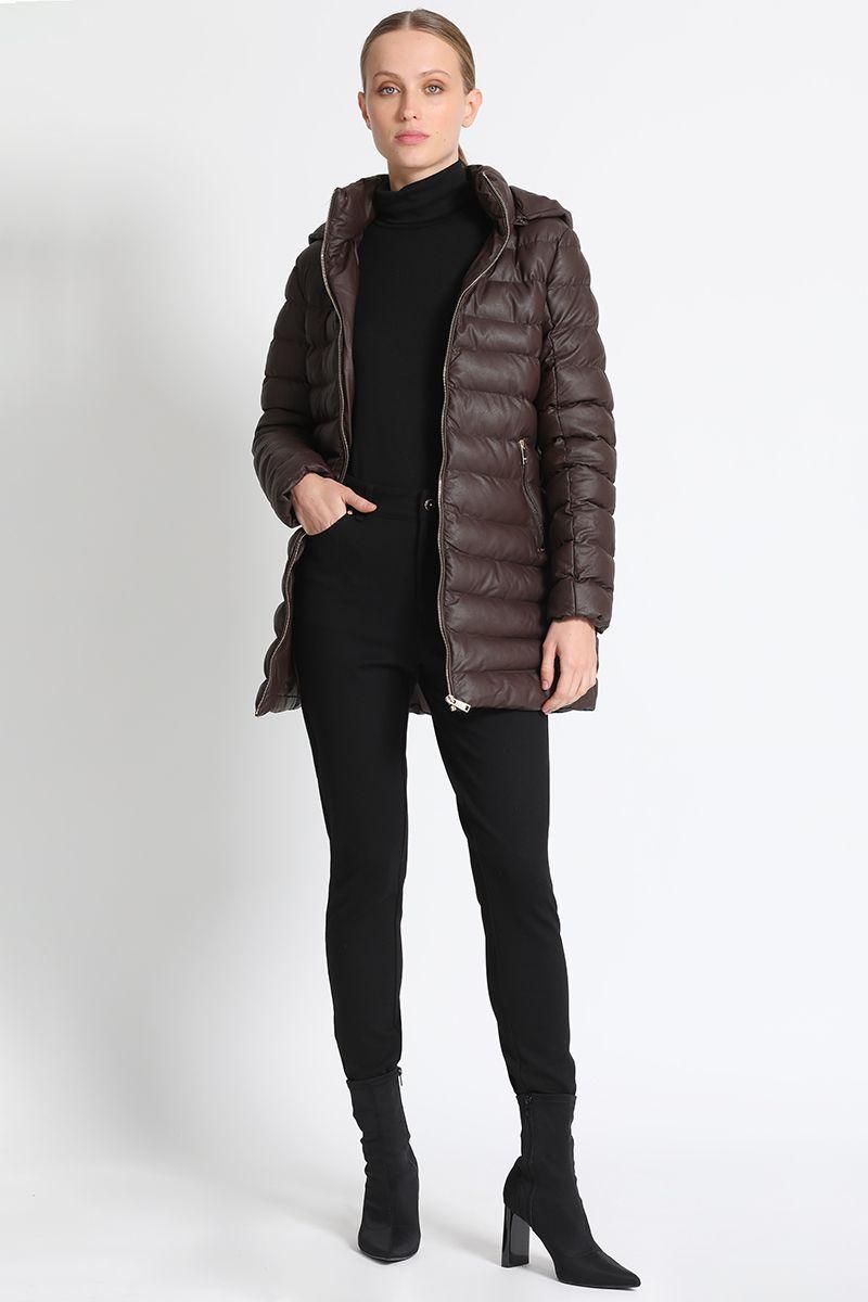 Parka Efecto Piel Cafe Liola-2