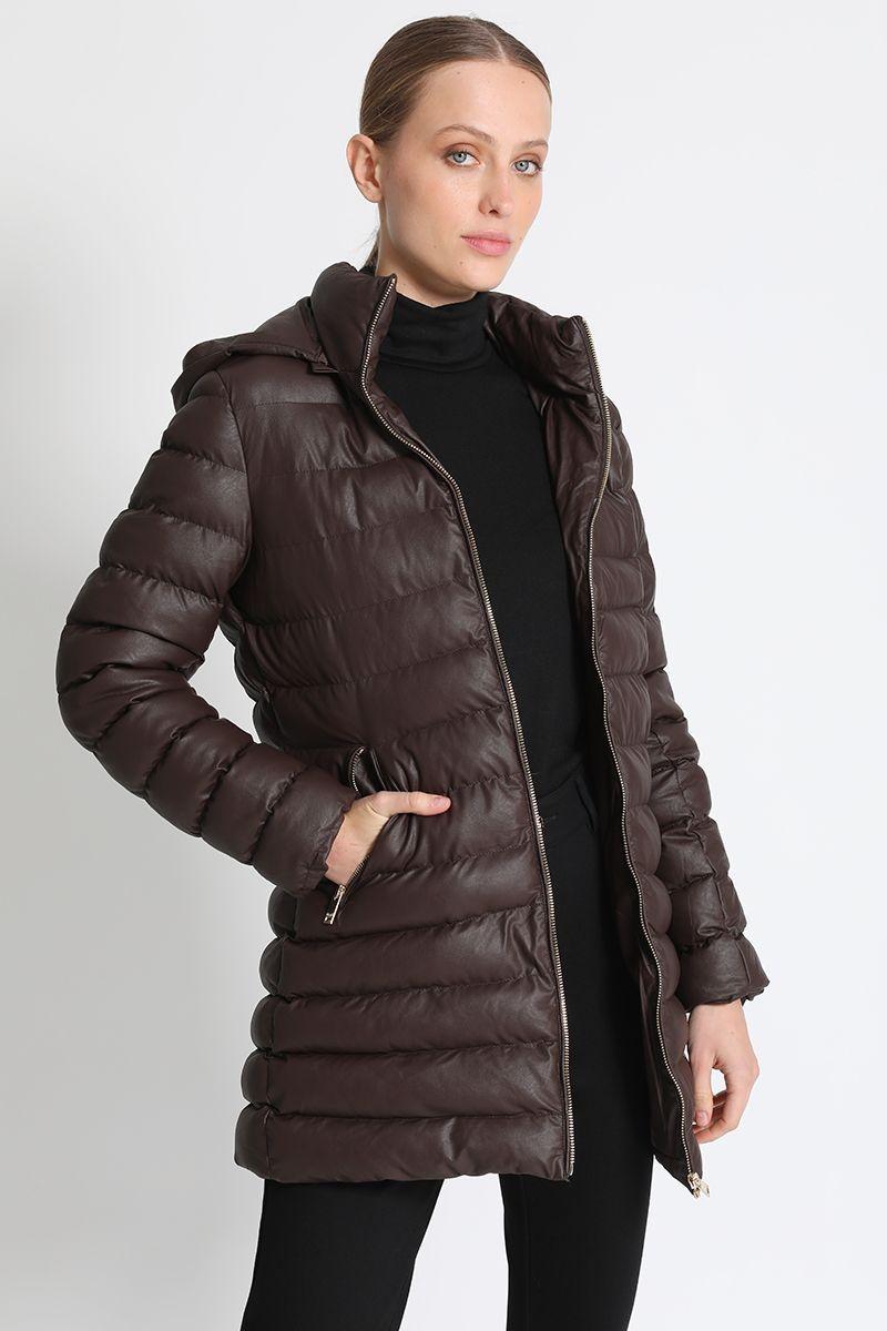 Parka Efecto Piel Cafe Liola-0