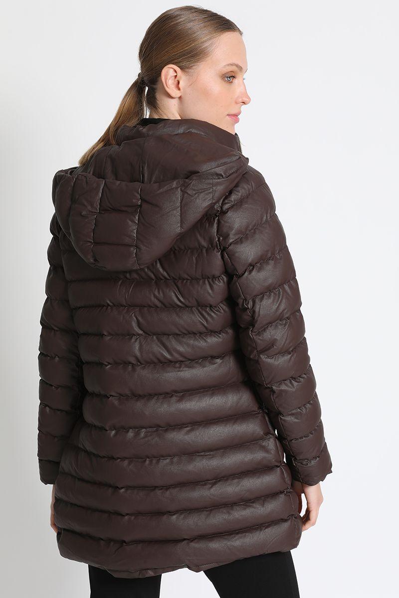 Parka Efecto Piel Cafe Liola-1
