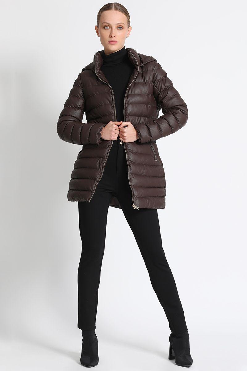 Parka Efecto Piel Cafe Liola-3