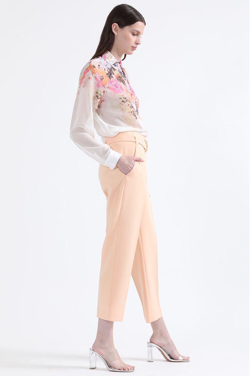 Pantalon Sastre Tiro Alto Con Cinturon, Durazno Liola-1