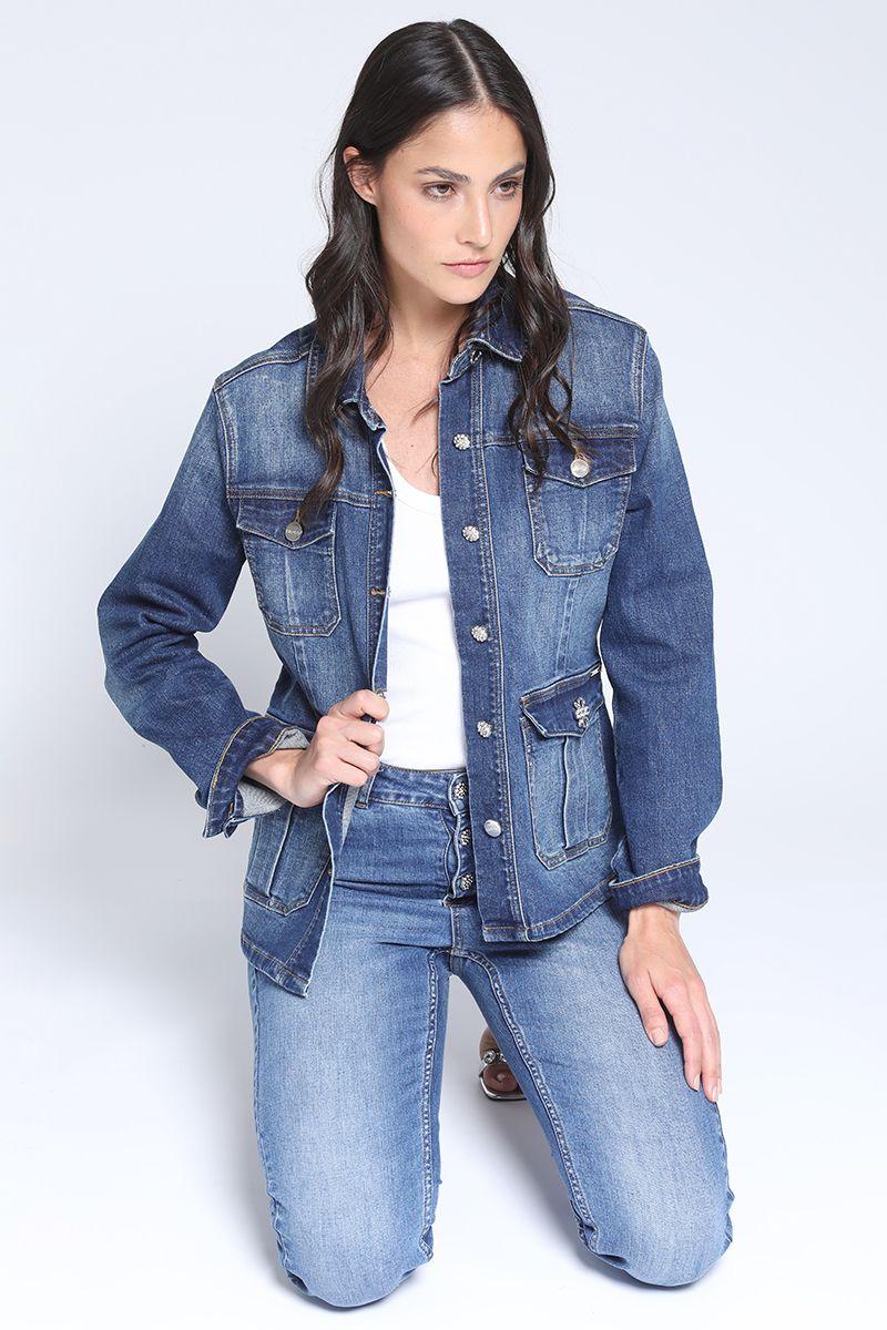 Chaqueta Cargo Botones Joya, Azul Liola-1