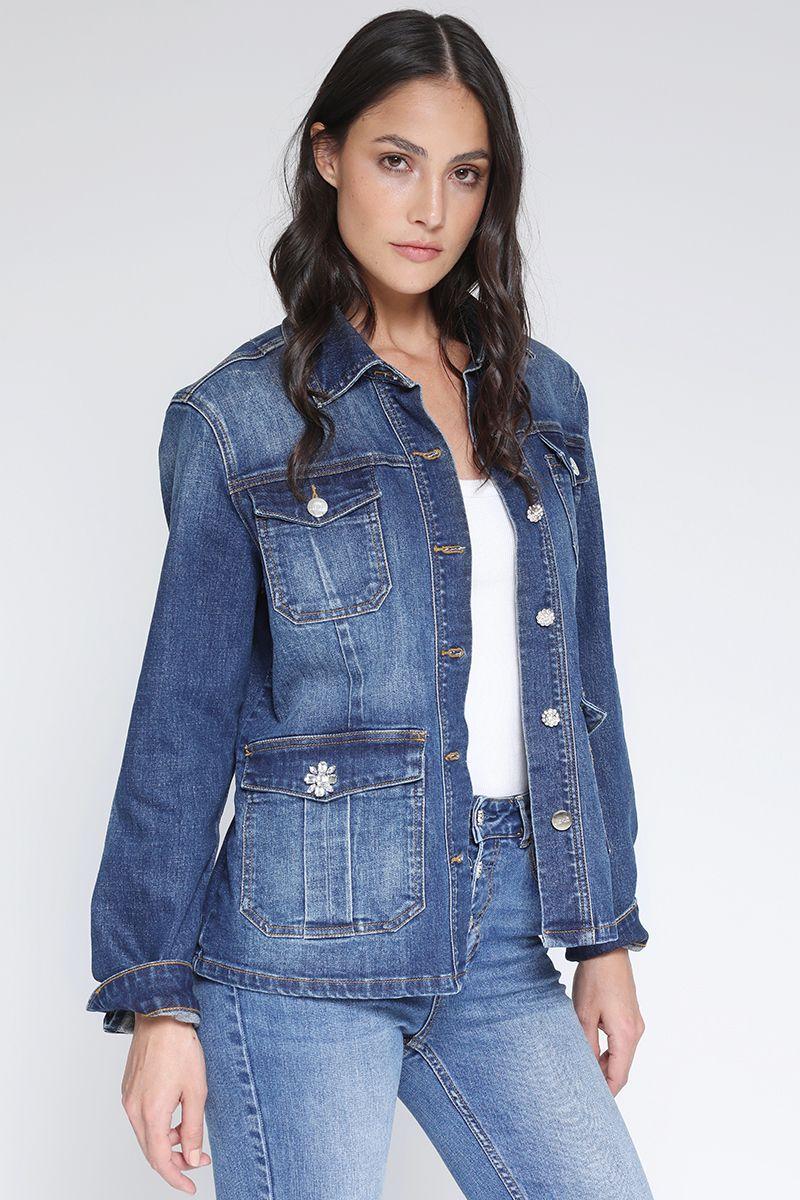 Chaqueta Cargo Botones Joya, Azul Liola-2