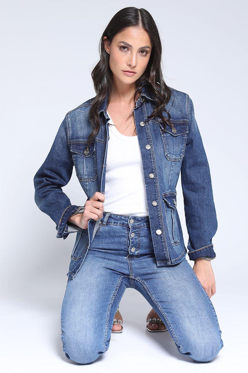 Chaqueta Cargo Botones Joya, Azul Liola-3