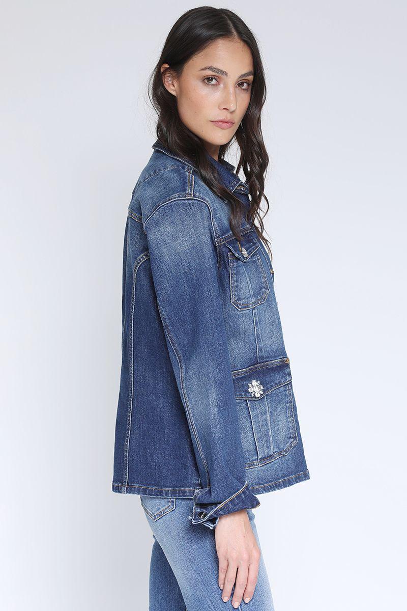 Chaqueta Cargo Botones Joya, Azul Liola-4