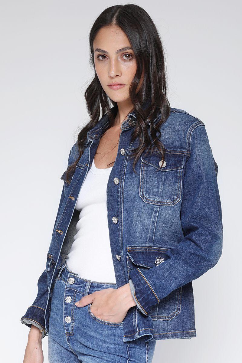 Chaqueta Cargo Botones Joya, Azul Liola-5