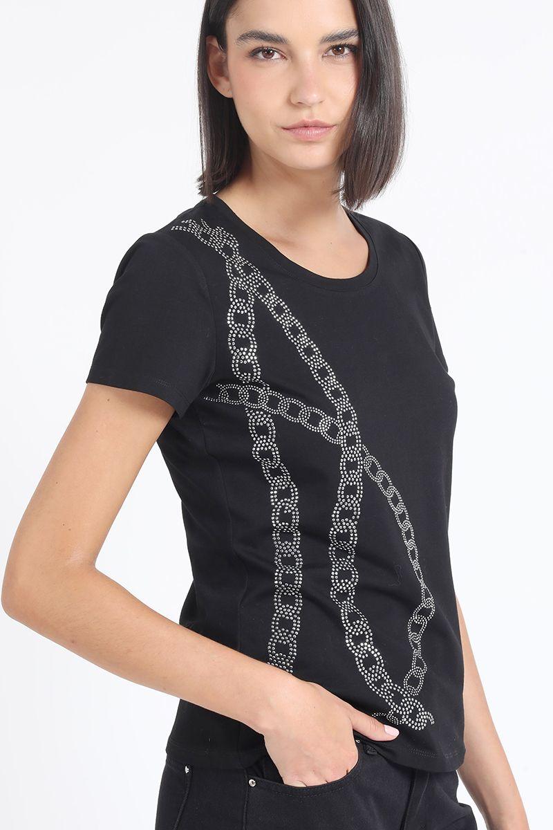 Polera Algodón Spandex, Cadena Strass, Negro Liola-3