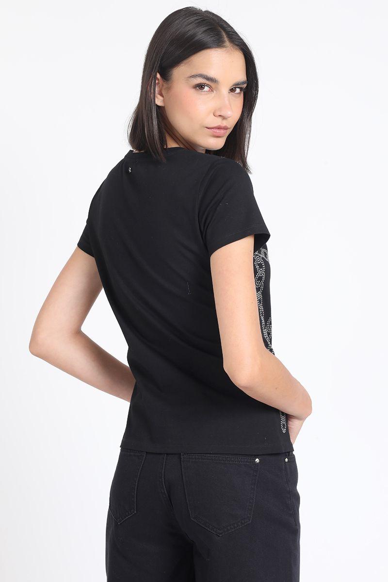 Polera Algodón Spandex, Cadena Strass, Negro Liola-4