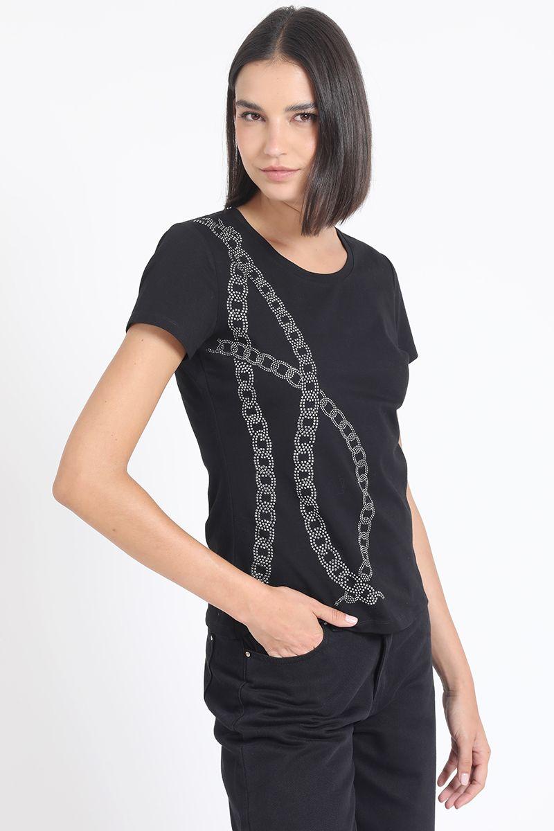 Polera Algodón Spandex, Cadena Strass, Negro Liola-5