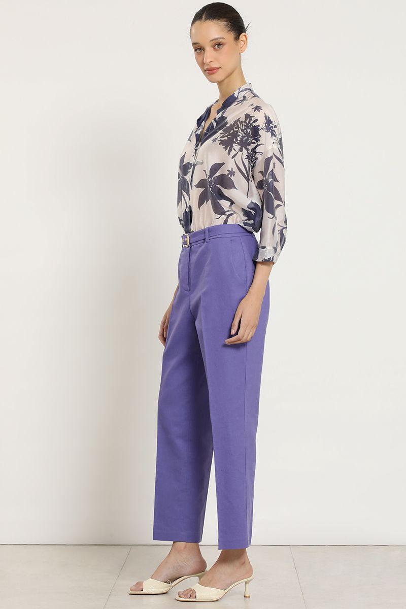 Pantalon sastre lino algodon, violeta Liola-1