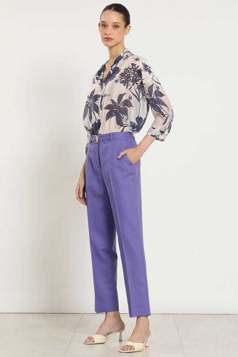 Pantalon sastre lino algodon, violeta Liola-2