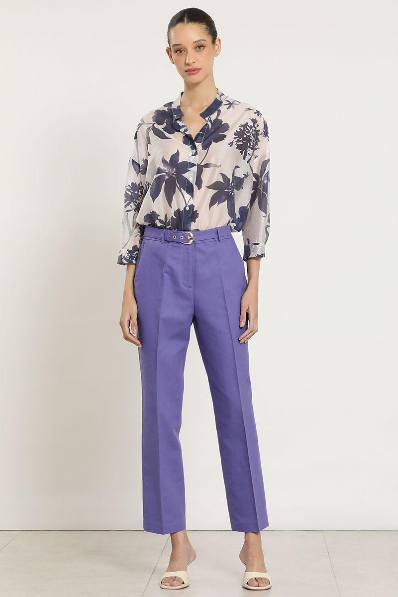 Pantalon sastre lino algodon, violeta Liola-3
