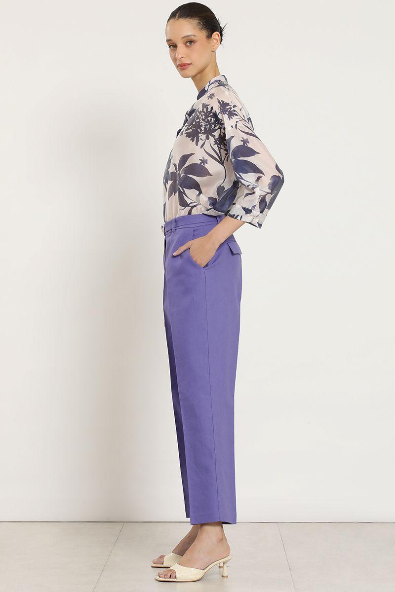 Pantalon sastre lino algodon, violeta Liola-4