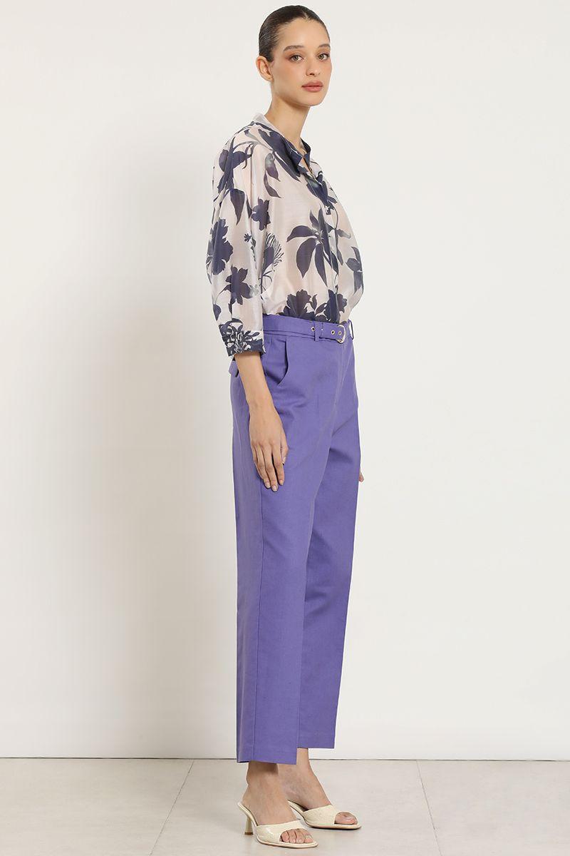 Pantalon sastre lino algodon, violeta Liola-5
