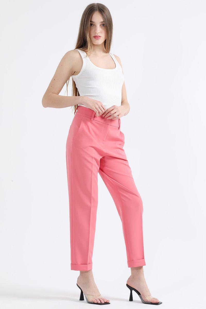 Pantalon Sastre Tiro Alto Con Bastilla, Rosa Liola-0