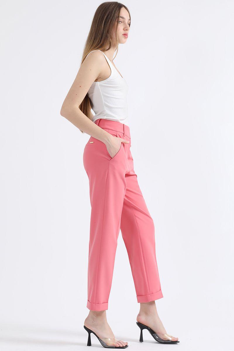 Pantalon Sastre Tiro Alto Con Bastilla, Rosa Liola-1