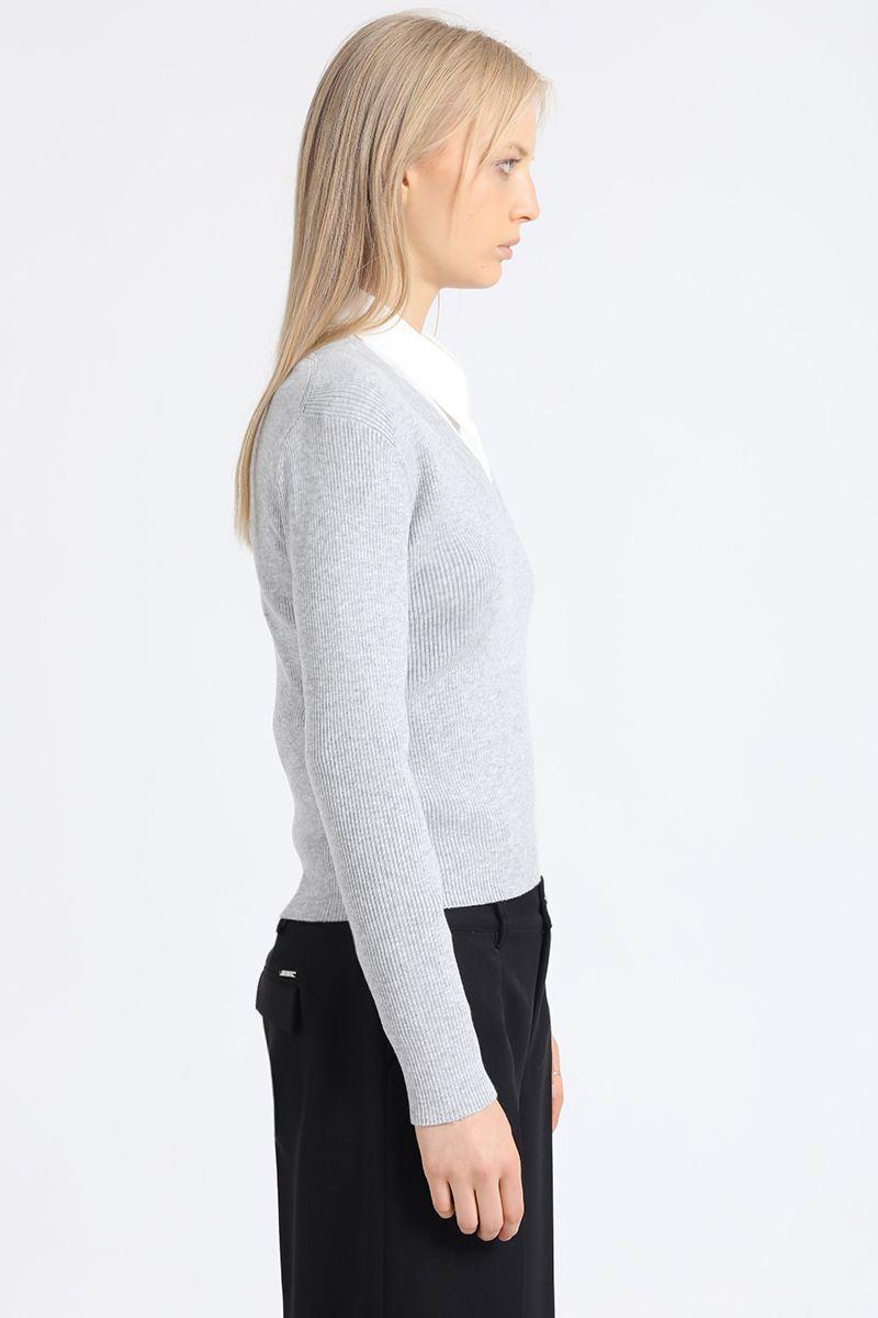 Sweater Basico Tejido Punto, Gris Liola-4