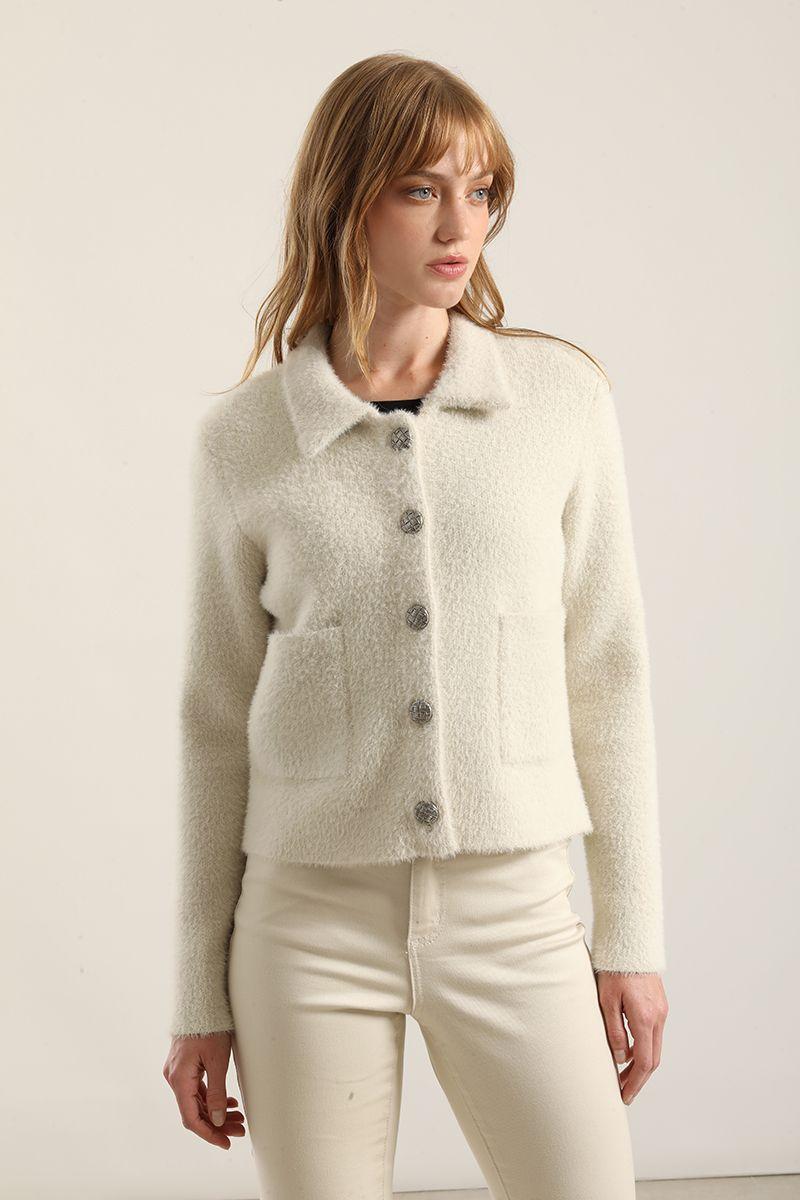 Chaqueta punto, hilo metalizado, beige Liola-0