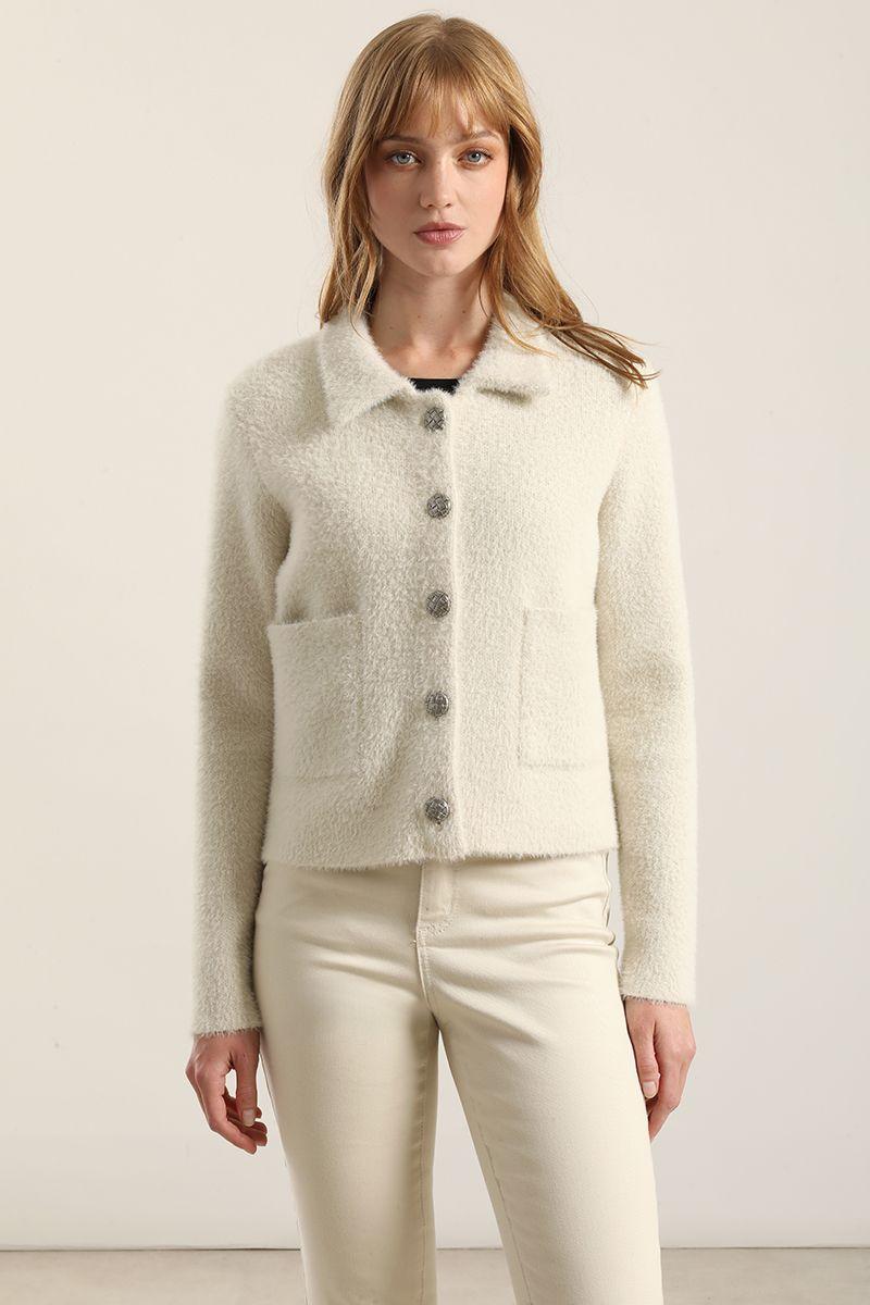 Chaqueta punto, hilo metalizado, beige Liola-4