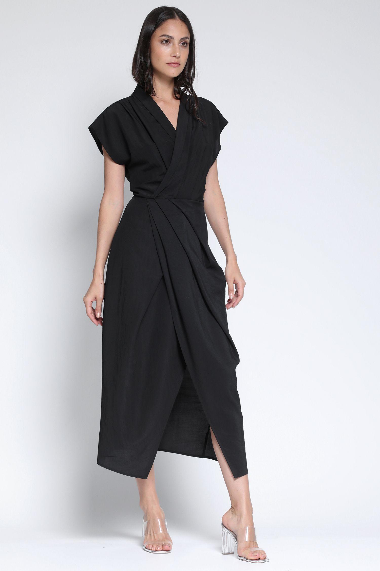 Vestido Midi Con Abertura Negro Liola-1