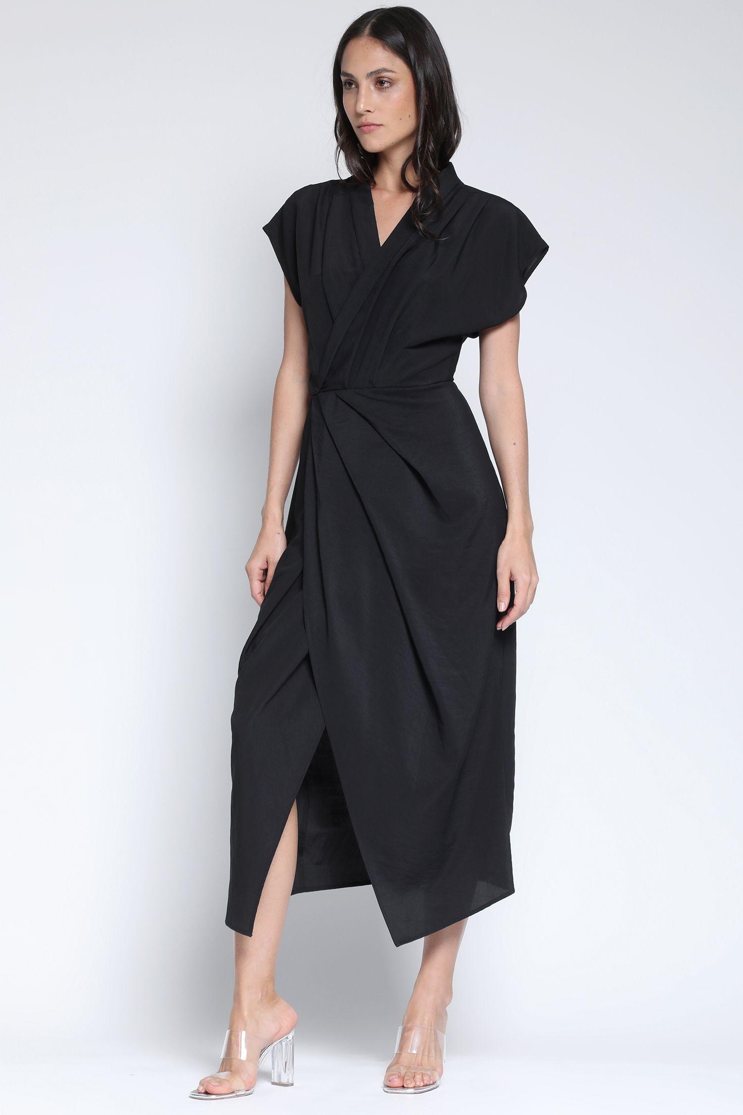 Vestido Midi Con Abertura Negro Liola-2