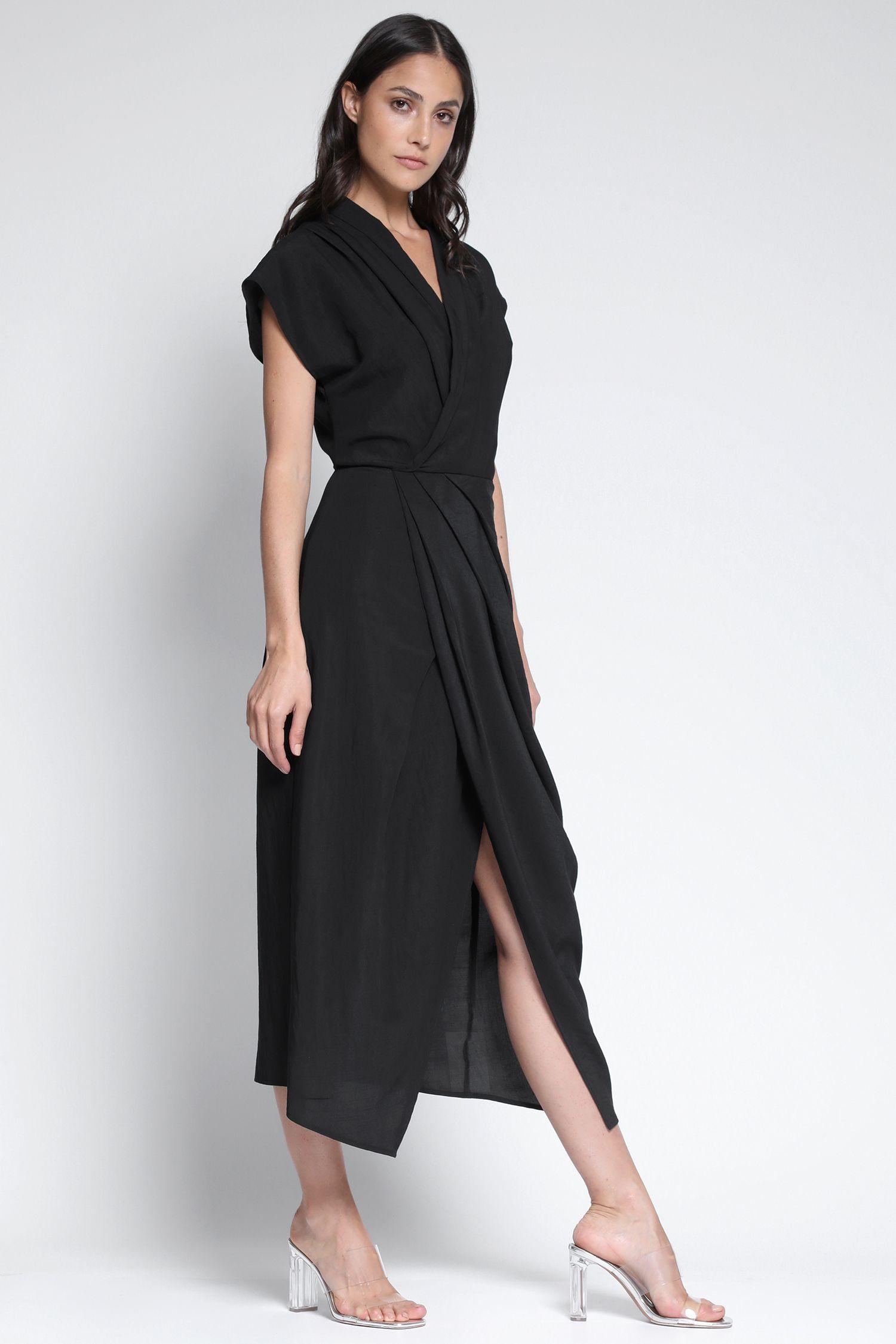 Vestido Midi Con Abertura Negro Liola-3