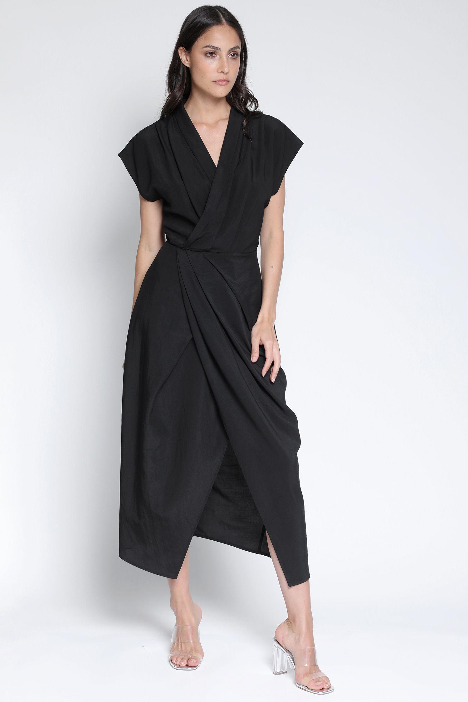 Vestido Midi Con Abertura Negro Liola-5