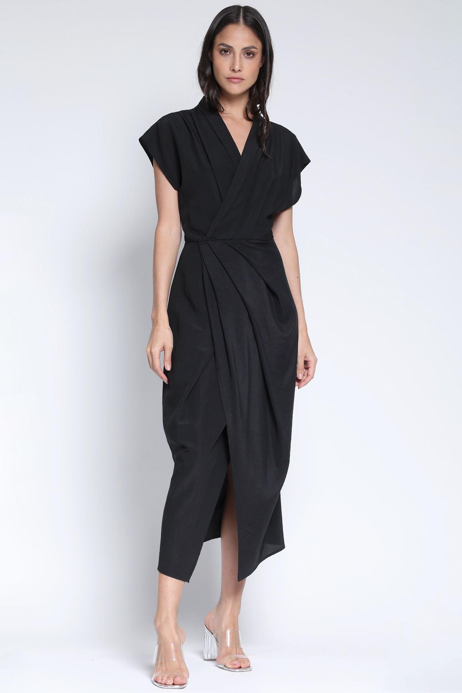 Vestido Midi Con Abertura Negro Liola-6