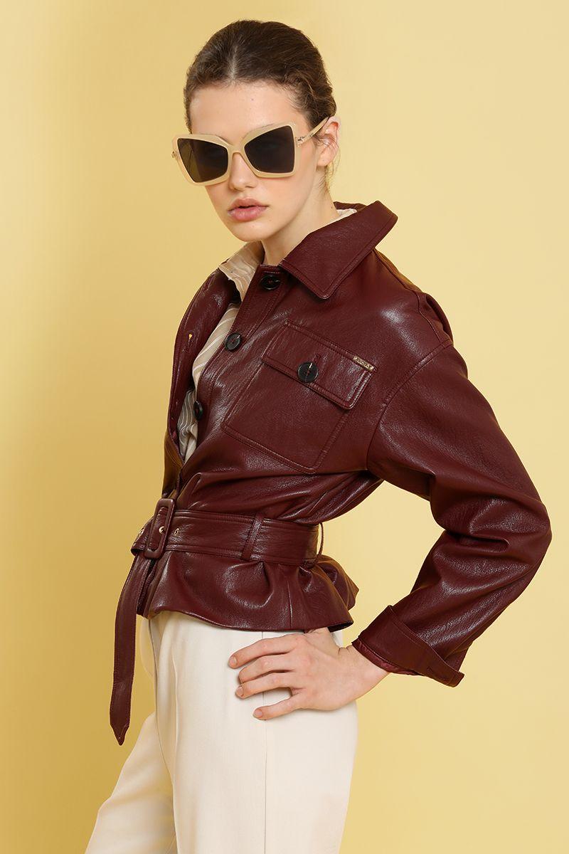 Chaqueta efecto cuero, burdeo Liola-3