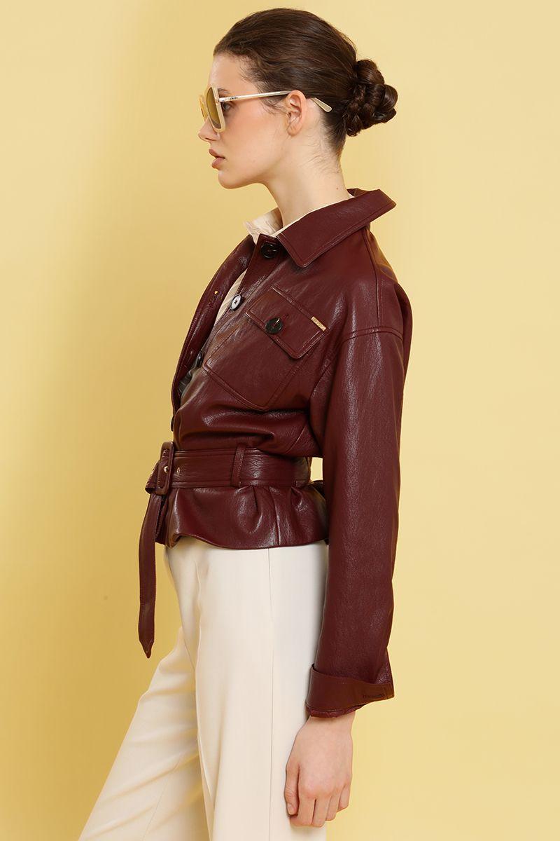 Chaqueta efecto cuero, burdeo Liola-4