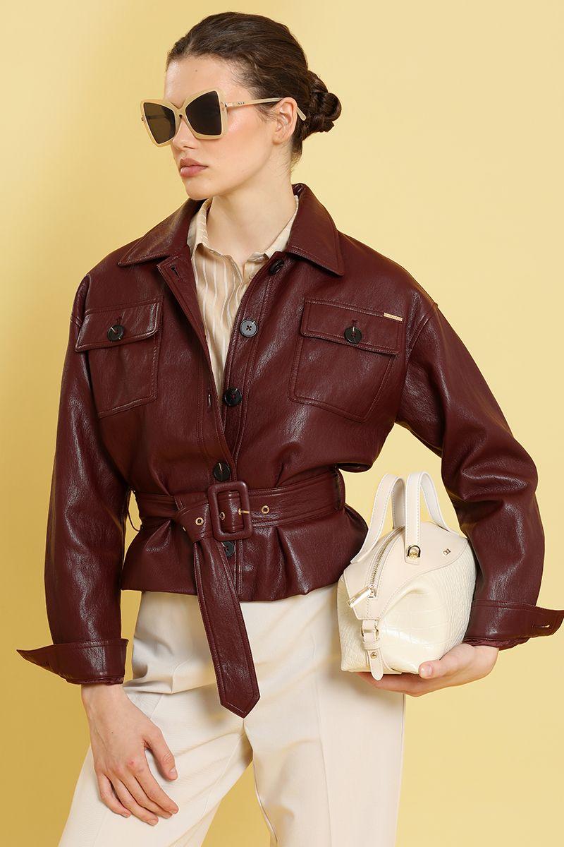 Chaqueta efecto cuero, burdeo Liola-5