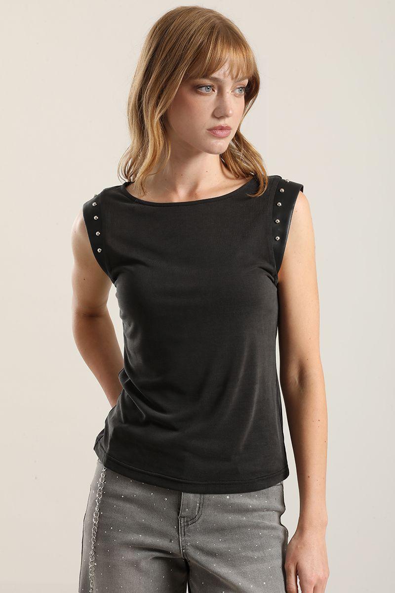 Polera Aplicacion Tachas, Grafito Liola-0