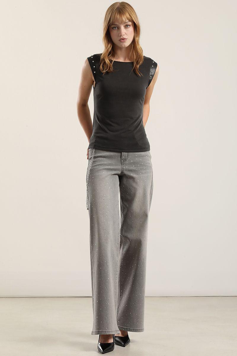 Polera Aplicacion Tachas, Grafito Liola-5